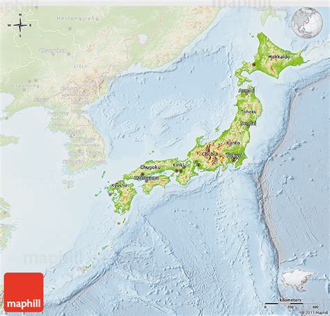 Japan is an archipelago consisting of more than 3,000 islands in the pacific ocean, in northeast asia. Physical 3D Map of Japan, lighten