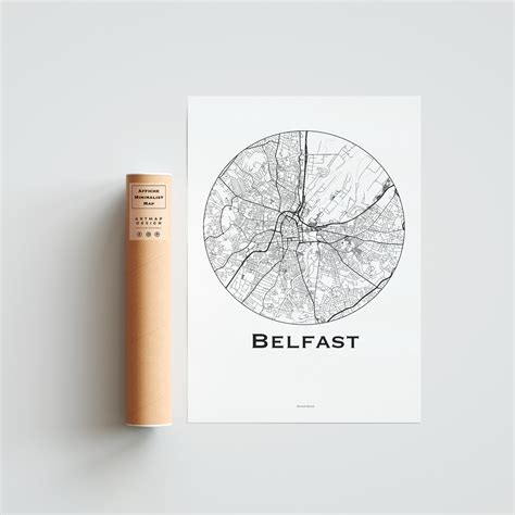 Affiche Poster Belfast Irlande Du Nord Minimalist Map Artmap Design