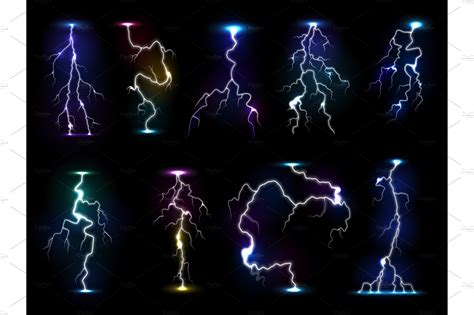 Lightning Flash Thunder Vector Thunderstorm With Flashing Light And