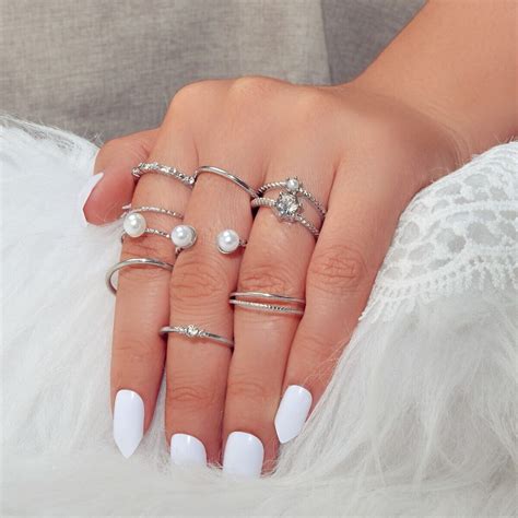 Chunky Silver Stackable Knuckles Rings Finger Rings Set 8 Pcs Boho