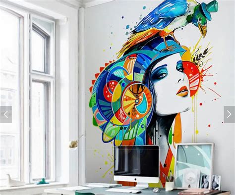 Sex Girl Parrot Abstract Painting Wall Mural Photo Wallpaper Rolls For