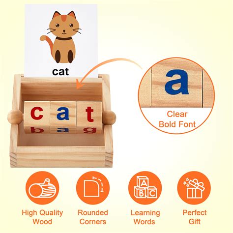 Buy Wooden Montessori Phonetic Reading Blocks Flash Cards Short Vowel