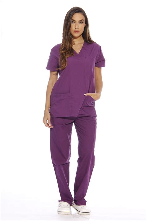 just love women s six pocket medical scrubs set v neck with cargo pant eggplant 3x