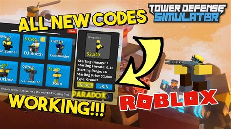 Redeem this code for mini skin, you must have a minigunner tower. ALL NEW WORKING CODES | Roblox Tower Defense Simulator ...