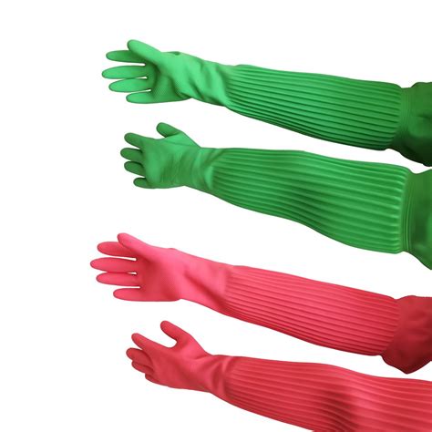 Hangnuo Elbow Length Rubber Gloves Waterproof Reusable Latex Free Gloves For Kitchen Garden