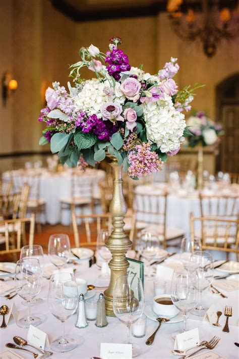 Wedding Reception Centerpiece Of White Hydrangea Lavender