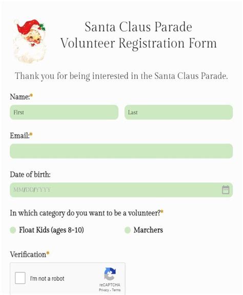 Free Santa Claus Parade Volunteer Registration Form Template