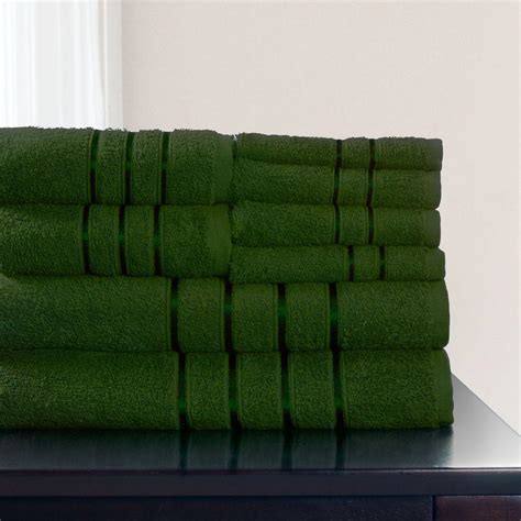 Lavish Home 8 Piece 100 Cotton Bath Towel Set In Green 67 0013 G The Home Depot