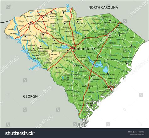 High Detailed South Carolina Physical Map Vector Có Sẵn Miễn Phí Bản