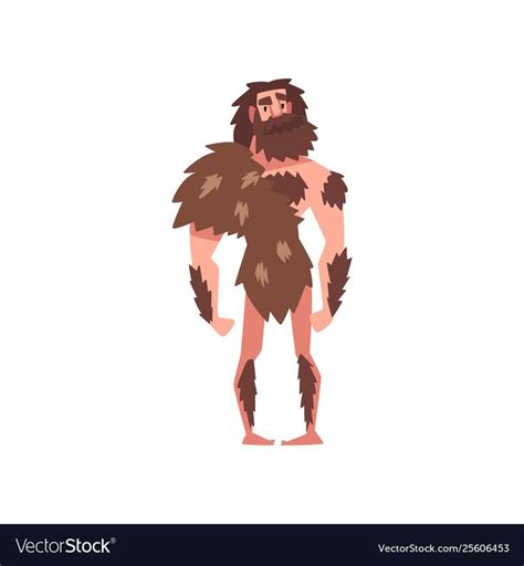 Prehistoric Bearded Man Primitive Stone Age Caveman Wearing Animal