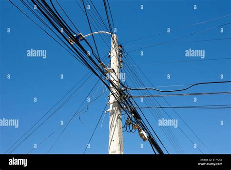 Mess Of Electric Cables And Telephone Wires Hi Res Stock Photography