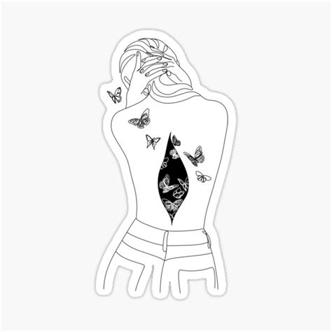 Woman Body With Butterfly Line Art Female With Butterflies Sticker