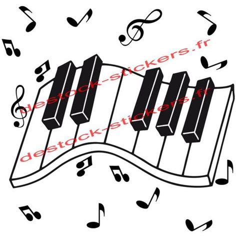 Stickers Autocollant Clavier De Piano Et 15 Notes De Musique En Noir