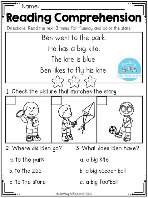Free Kindergarten Reading Comprehension Passages Best Reading Compreh