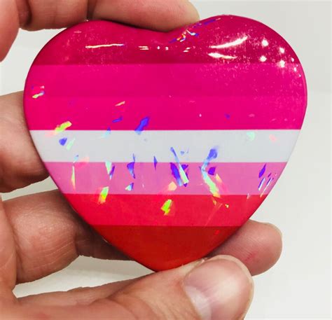 lesbian pride button heart badge pin back 2 inch gay woman etsy