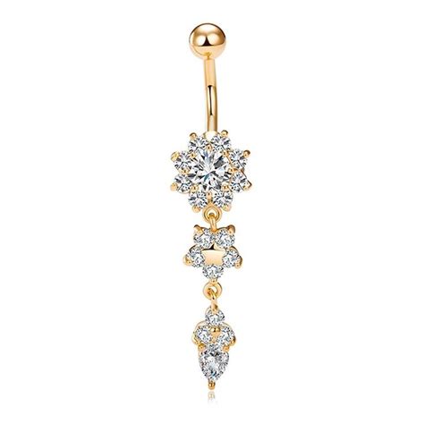 Rosesummer Beauty Crystal Flower Dangle Navel Belly Button Ring Bar Body Piercing Jewelry Gold