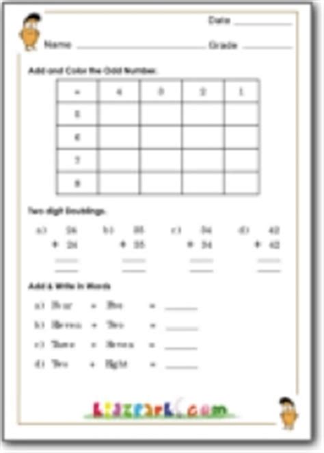Kidzone math worksheets grade level: First Standard Math Addition Practice, Teachers Worksheets to teach Math for Class 1