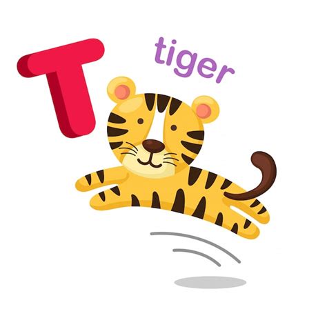 Ilustración del alfabeto aislado letra t tigre Vector Premium