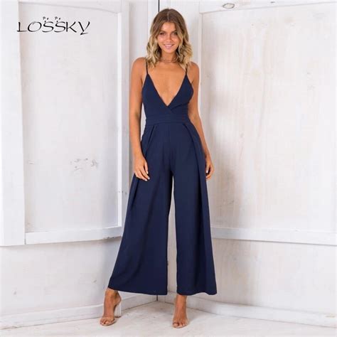 Lossky Women Summer Casual Jumpsuits Spaghetti Strap Backless Bow Hollow Out V Neck Sexy Party