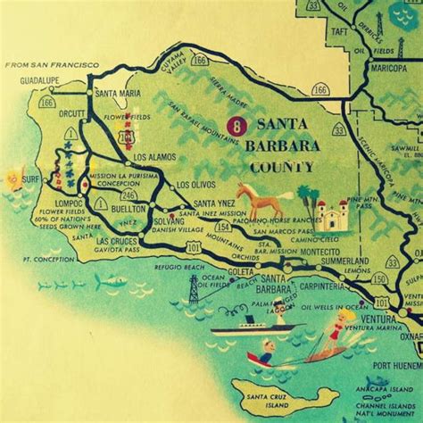 Vintage Santa Barbara Map Print Unique California Ts Etsy