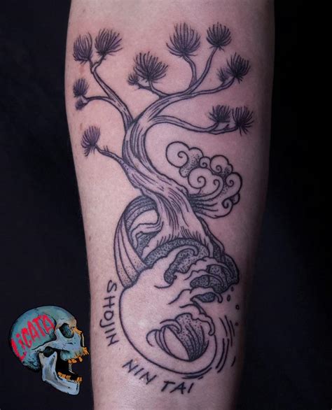 Bonsai With Waves And Clouds Tattoo On Forearm By Ben Licata Tattoonow