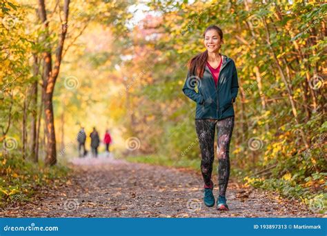 Woman Walking In Autumn Forest Nature Path Walk On Trail Woods
