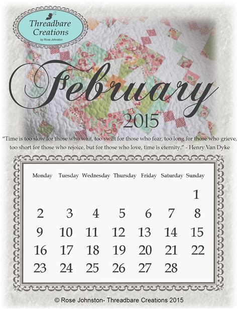 Free February 2015 Calendar Threadbare Creations