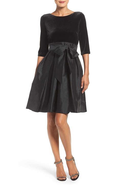 Adrianna Papell Velvet And Taffeta Fit And Flare Dress Nordstrom Fit