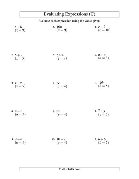 Expression Math Worksheet