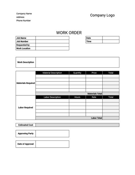 Work Order Templates Download And Print For Free 40 Printable Work