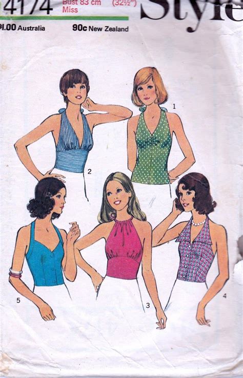 70s Vintage Sewing Pattern Style 4174 Summer Halter Tops Size 10 Bust
