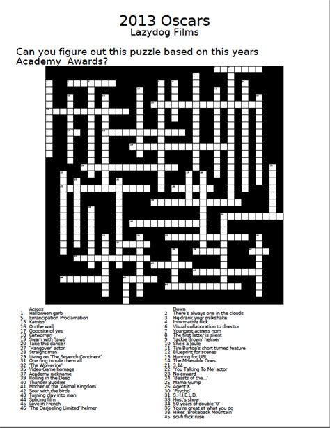 This interactive crossword puzzle requires javascript and any recent web browser, including windows internet explorer, mozilla. An Oscar Crossword Puzzle to Pass The Time | LazyDog Films