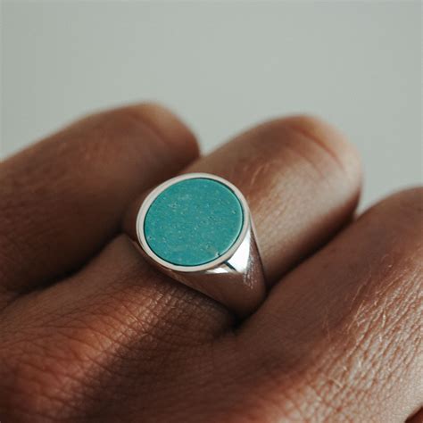 Oval Shaped Signet Ring With Turquoise Stone Mens Jewelry Rings