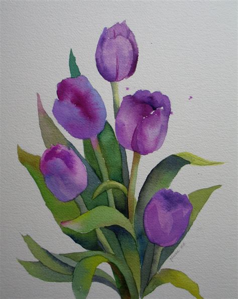 Nels Everyday Painting Purple Tulips Watercolor