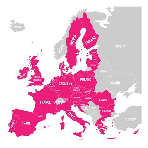 Map Of Europe With Pink Highlighted Eu Member States Vector