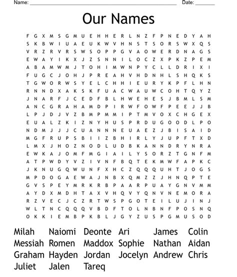 Our Names Word Search Wordmint