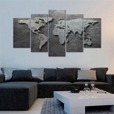 3d Steel World Map Multi Panel Canvas Wall Art Living Room Canvas