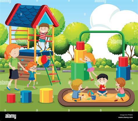 Kids Playing On Playground Illustration Stock Vector Image And Art Alamy