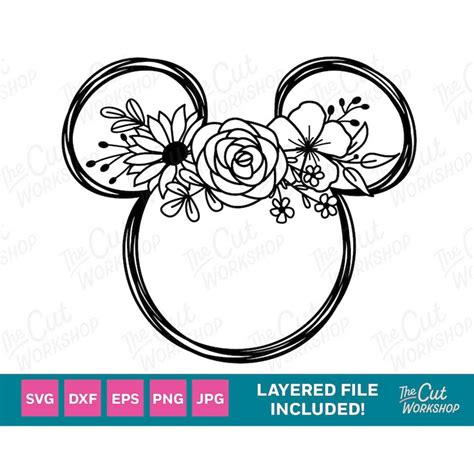 Mouse Ears Flower Crown Mickey Minnie Floral Svg Clipart I Inspire Uplift