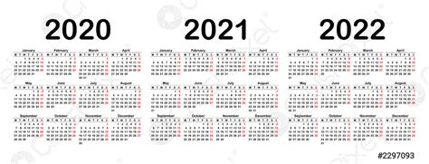 Calendar 2020 2021 And 2022 Template Stock Vector Crushpixel