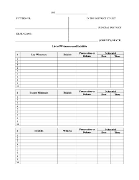Maybe you would like to learn more about one of these? Printable Witness and Exhibits List Legal Pleading Template