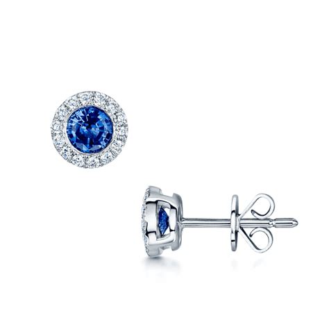 Ct White Gold Round Sapphire And Diamond Surround Stud Earrings