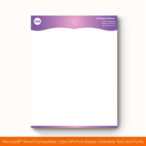 Letterhead Template 1152 Purple Doc Formats Company Letterhead