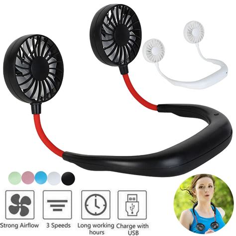 3 Speed Adjustable Usb Portable Wearable Fan Hands Free With Neckband