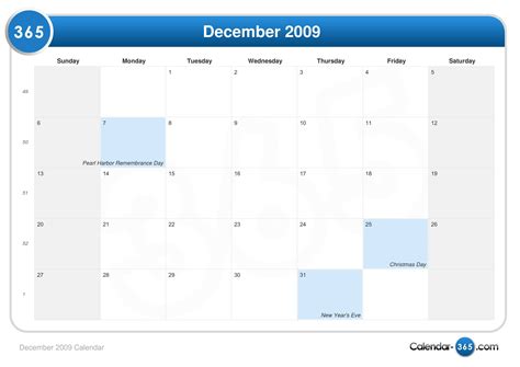 December 2009 Calendar