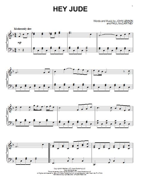 Melody in the right hand with chord accompaniment in the left hand. Hey Jude Sheet Music | The Beatles | Piano Solo