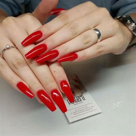 Red Coffin Nails With Gold Glitter