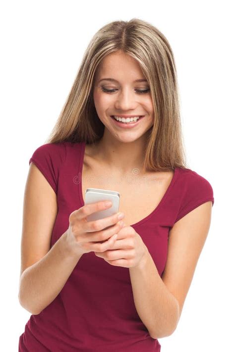 Cute Smiling Young Woman With Phone Stock Photo Image Of Female