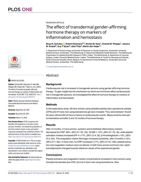 Pdf The Effect Of Transdermal Gender Affirming Hormone Therapy On Markers Of Inflammation And