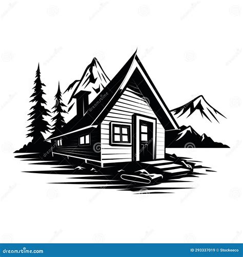 Simple Cabin Silhouette Vector Art Bold Black And White Graphic Stock